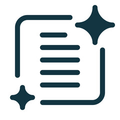 Text and document generative AI tool icon representing artificial intelligence for writing, content creation, and document automation. Modern outline symbol for smart text generation tools.