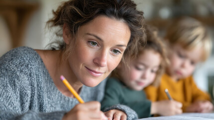 Parent assisting children with homework for effective learning