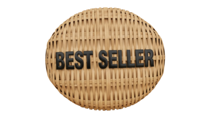 Best seller woven textured 3d badge indicating top performing product or service, high quality best seller badge png