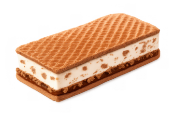 Waffle ice cream sandwich with vanilla and cookie cream filling creating a refreshing and sweet dessert on transparent background