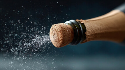 Champagne cork popping with foam and bubbles celebratory scene for festive occasions