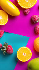 Vibrant summer fruits on bold background for bright seasonal promotion
