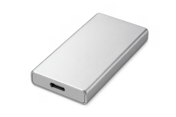 Portable power bank with usb-c connector on transparent background