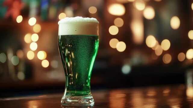 A pint of Irish Cream Ale served at a bar during St. Patrick's Day celebrations.