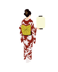 Flat vector people and illustration, woman with traditional japanese outfit