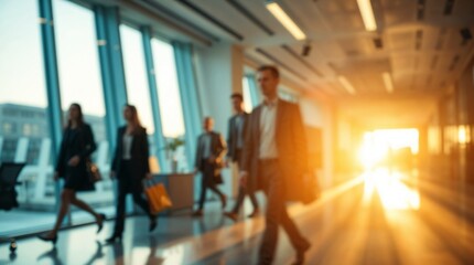Fototapeta premium business workplace with people in walking in blurred in modern office space