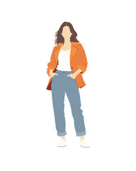 Flat vector people and illustration, woman with casual outfit