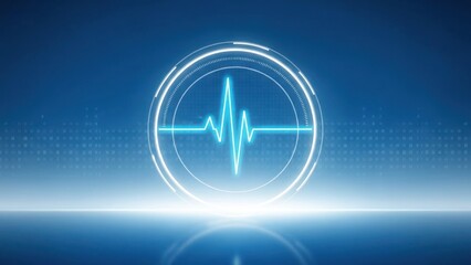 Futuristic digital heart monitor with glowing lines on blue background
