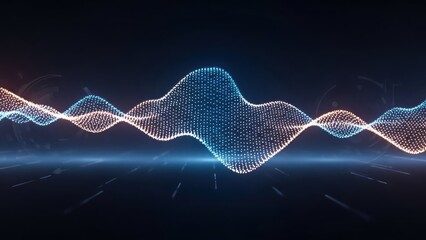 Abstract glowing waveform made of dots on dark background