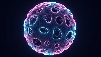 Abstract glowing sphere with holes in dark background