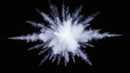 Symmetrical white vapor bursts from a central point against a black background with fine conduits visible on the horizontal axis
