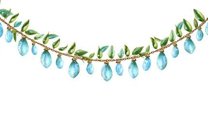 Decorative chain with blue light and green garland on white background in festive style for carnival or marketing card featuring ribbon illustration and colourful holiday motif Stock Illustration
