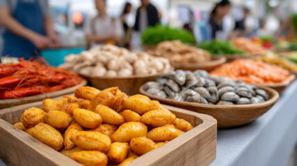 Vibrant street food market with local cuisine and diverse vendors for travel enthusiasts