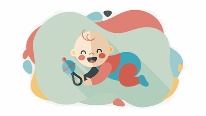 Fototapeta premium Happy Baby Crawling with Rattle Toy Illustration.