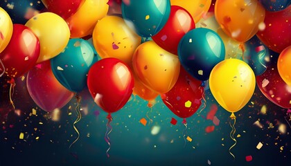 colorful confetti rainbow color balloons red and yellow balloons generative ai