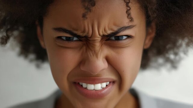 Young woman expressing anger and frustration with clenched fists.