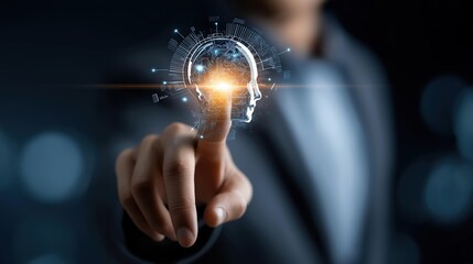 Faceless human and AI interaction display digital age technology concept artificial intelligence robotics human machine collaboration interface intelligent automation system