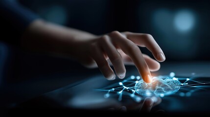 Abstract visualization neural network connections touch device interface display artificial intelligence platform machine learning representation neural processing system