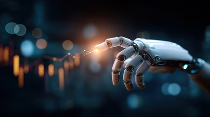 AI robotic intelligence financial visualization market predictions analytics display algorithmic trading interface investment forecasting system 3D financial rendering