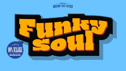 Retro 70s style bold 3d warped close up funky soul text effect on blue background with long shadow playful typographic