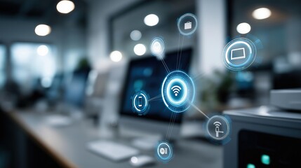 Internet of things connecting devices display smart systems digital innovation IoT network visualization intelligent connectivity platform device integration interface