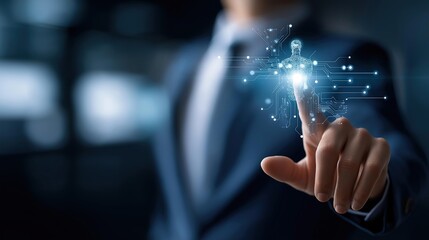 Faceless human and AI interaction display digital age technology concept artificial intelligence robotics human machine collaboration interface intelligent automation system