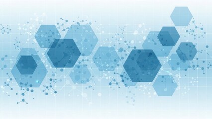 Abstract blue background with hexagons and molecular structures