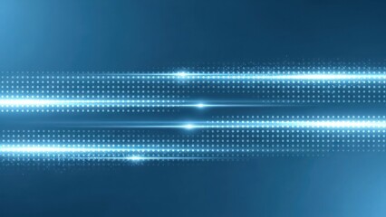Abstract blue background with horizontal light streaks and dot patterns.