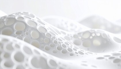 Abstract, undulating, porous, white surface with holes and shadows, creating a flowing effect