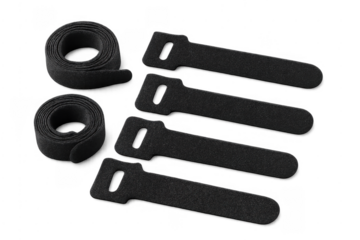 Black hook and loop cable ties and reusable securing straps