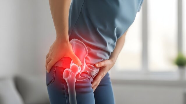 Hip Joint Pain and Discomfort While Standing in Adult Body Concept
