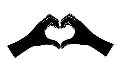 Fototapeta premium Two hands forming a heart shape symbol of love and gratitude vector illustration black and white