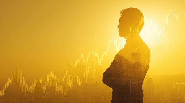 Businessman silhouette against golden financial market chart background - Powered by Adobe