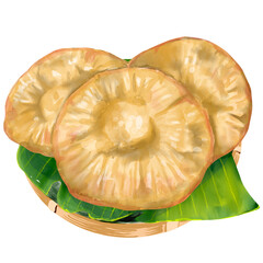 Kue cucur coklat Indonesian traditional cake watercolor illustration