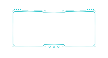 A highly detailed, futuristic digital frame, a clean heads-up display interface, vectorized with vibrant turquoise blue lines, precise geometric shapes, and glowing dots, against a transparent