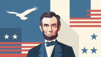Abraham Lincoln in patriotic American illustration with flag and eagle