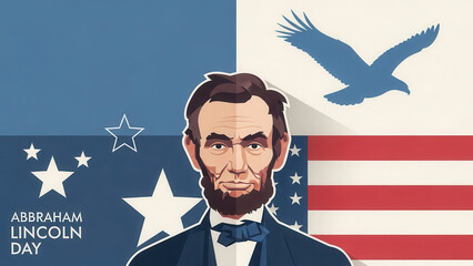 Abraham Lincoln Day illustration with American flag and eagle