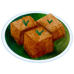 Kue wajik Indonesian traditional cake watercolor illustration