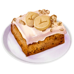 Banana cake watercolor illustration