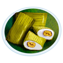 Kue Nagasari Indonesian traditional cake watercolor illustration