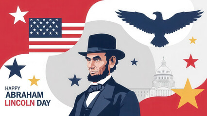 Abraham Lincoln Day celebration with American flag and eagle