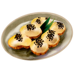 Kue Cubit Indonesian traditional cake watercolor illustration