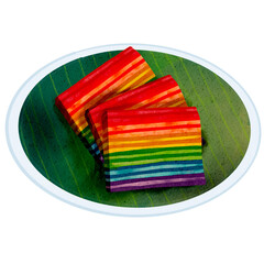 Kue Lapis rainbow Indonesian traditional cake watercolor illustration