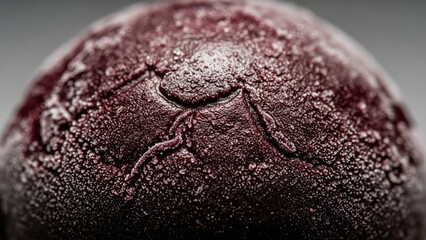 A close-up view of a textured purple sphere with intricate patterns