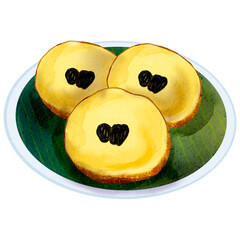 Kue Lumpur Indonesian traditional cake watercolor illustration