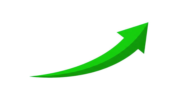 Abstract bright green flat graphic arrow with a smooth upward curve and thick stroke, on a transparent background with ample copy space, concept of upward trend and growth - Powered by Adobe
