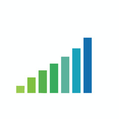A rising bar chart with a gradient of colors, set against a blank white backdrop