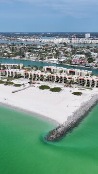 St Pete Beach In Saint Petersburg Florida United States. Breathtaking Aerial View Of A Lush Tropical Coastline Scenery. Coast Clouds Sky Seaside Summertime. Coast Panorama. Saint Petersburg Florida.