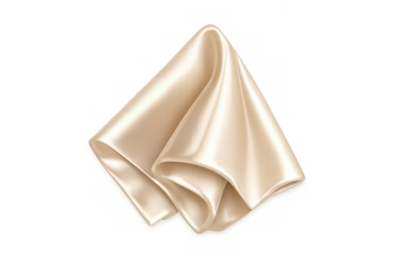 Golden silk fabric gently folding over, creating smooth luxurious texture on a transparent background, soft elegant textile