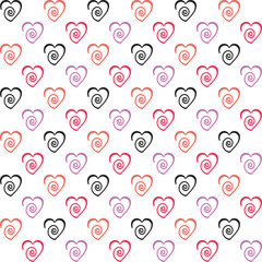 Pink, violet, purple and navy blue heart swirl pattern on a transparent background